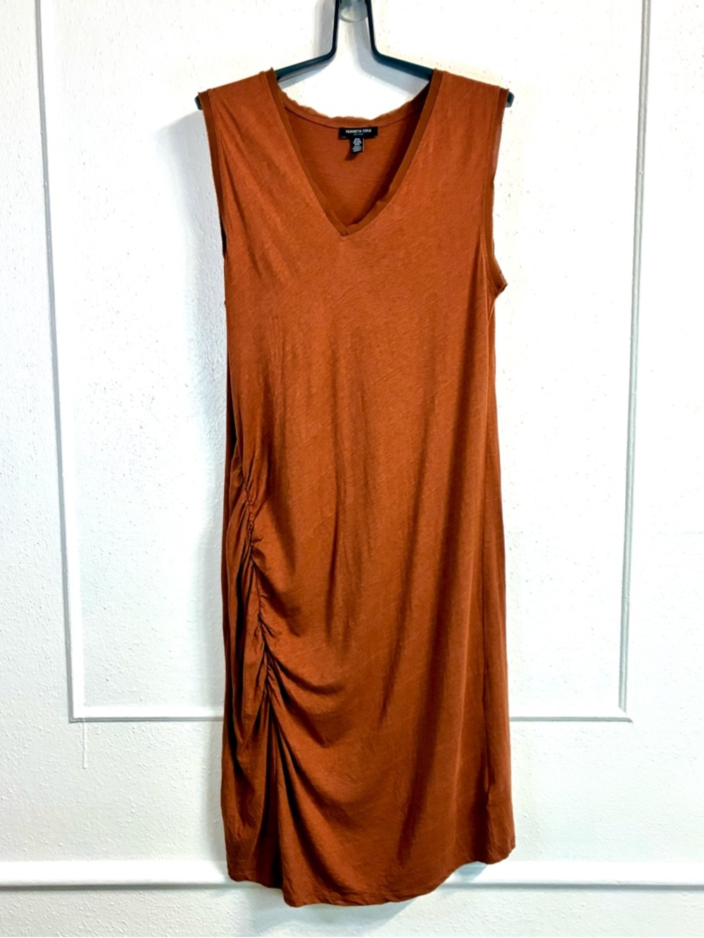 Kenneth Cole Rust Sleeveless V-Neck Midi Maternity Dress with Side Ruching Sz.XL
